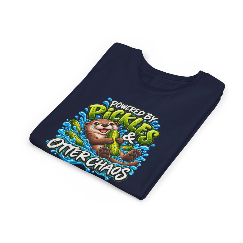 Youth Tee — "Powered by Pickles & Otter Chaos" Cute Otter Graphic Shirt